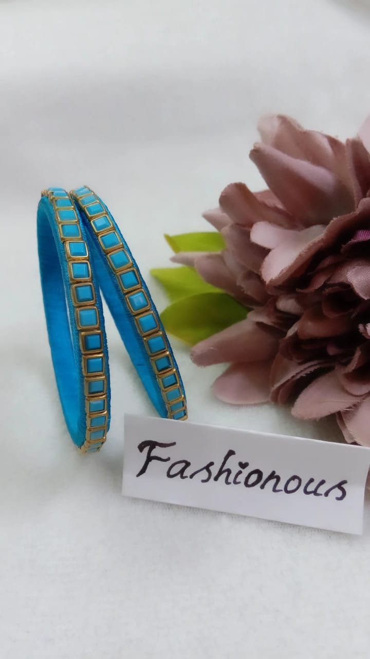 Blue Silk Thread Kundhan Bangles - BNG001