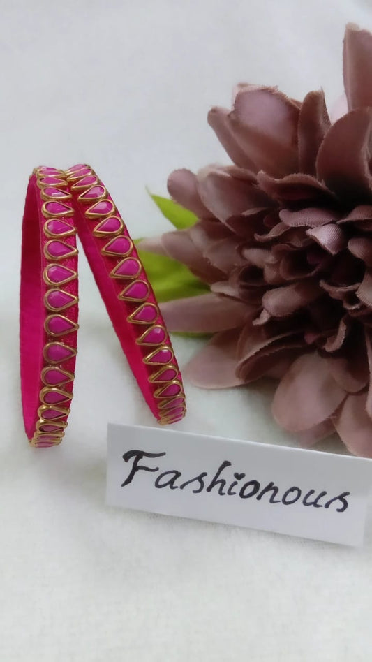 Pink Silk Thread Kundhan bangles - BNG002