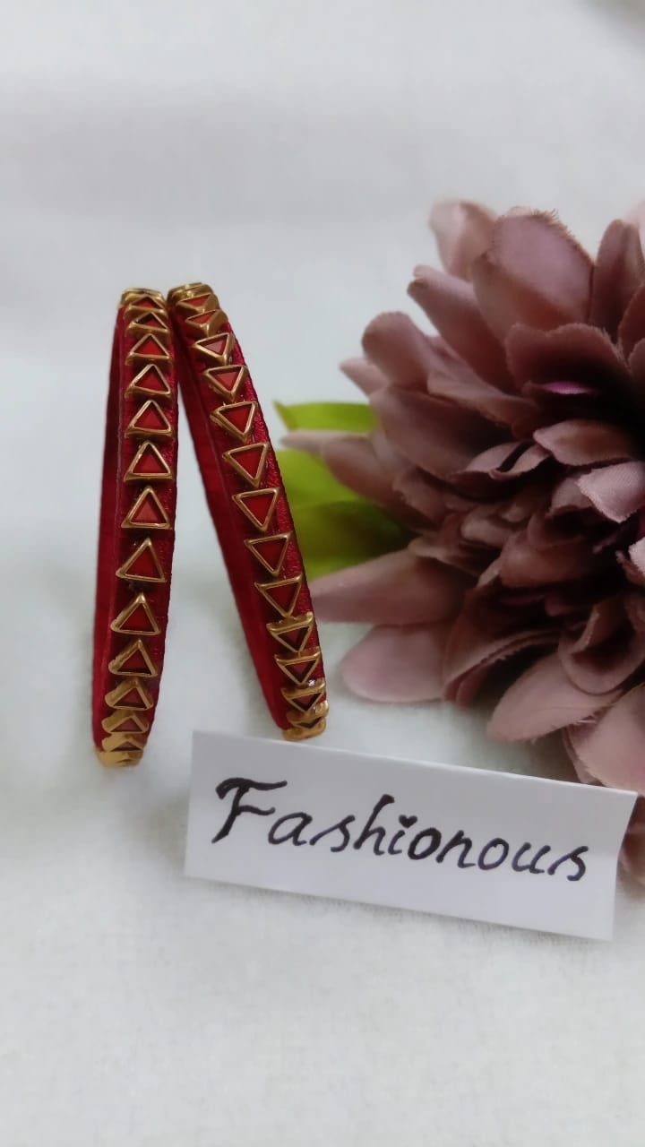 Maroon Silk Thread Kundhan bangles - BNG004