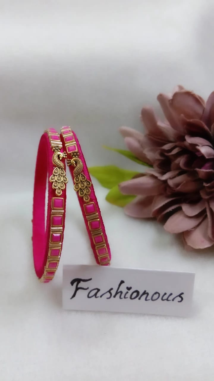 Peacock Heavy Work Silk Thread Kundhan Bangles - BNG008