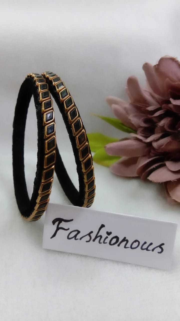 Black Silk Thread Kundhan bangles - BNG010