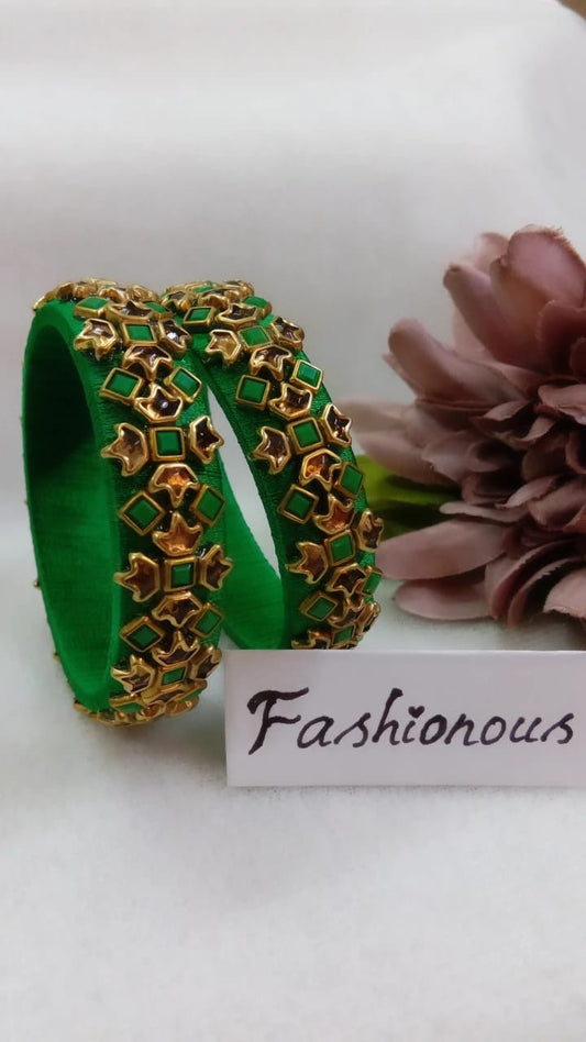 Mossy Marvel: Green Semi Kundan Bangle - BNG032