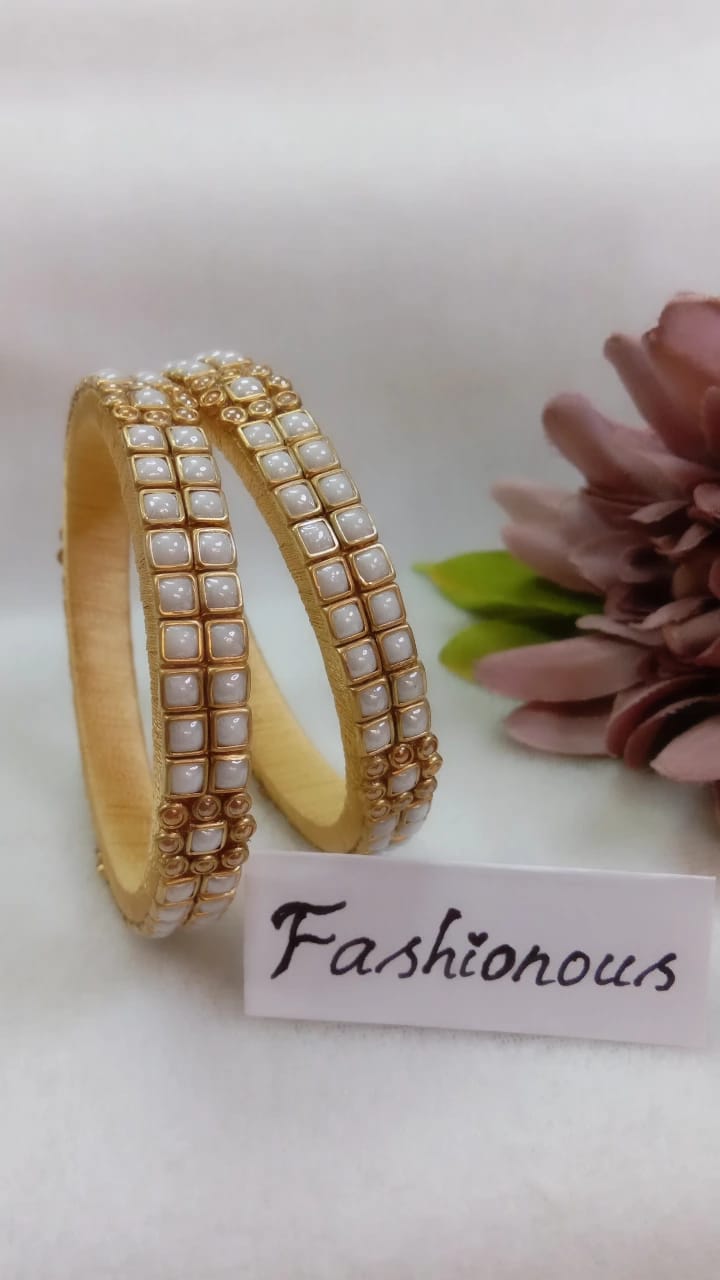 Golden Ivory Serenade: White Pearl Kundhan Semi Kada - BNG042