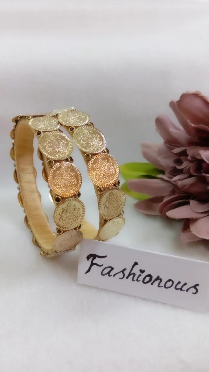 Coin Couture: Golden Silkthread Kundhan Bangle - BNG046