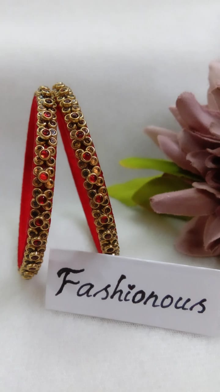 Burgundy Bouquet: Floral Kundhan Silkthread Bangle - BNG020