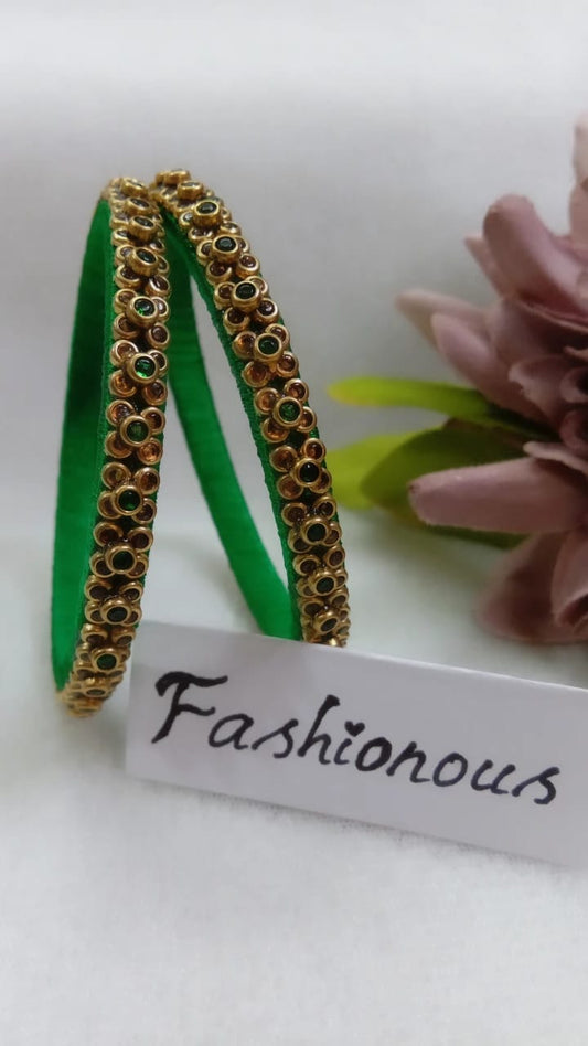 Mossy Meadows: Floral Kundhan Silkthread Bangle - BNG021