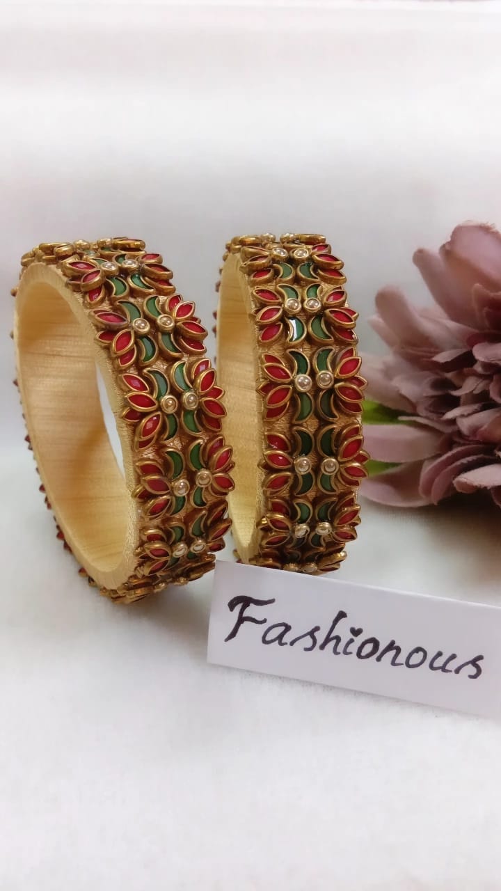 Lotus Design Silk Thread Kundan Bangles Design Eternal Bloom