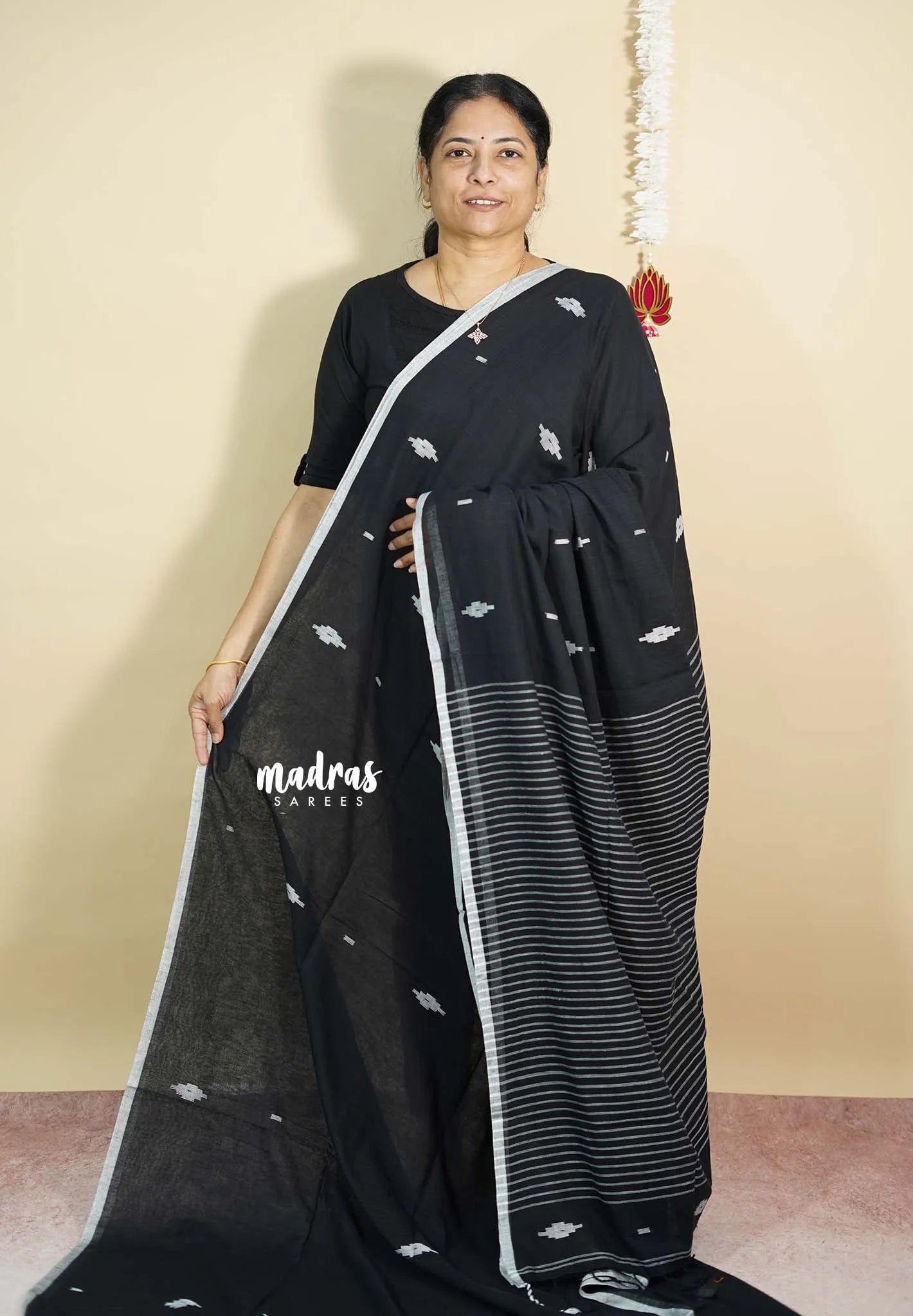 Black - Baby Soft mul cotton with weaving buttas Saree