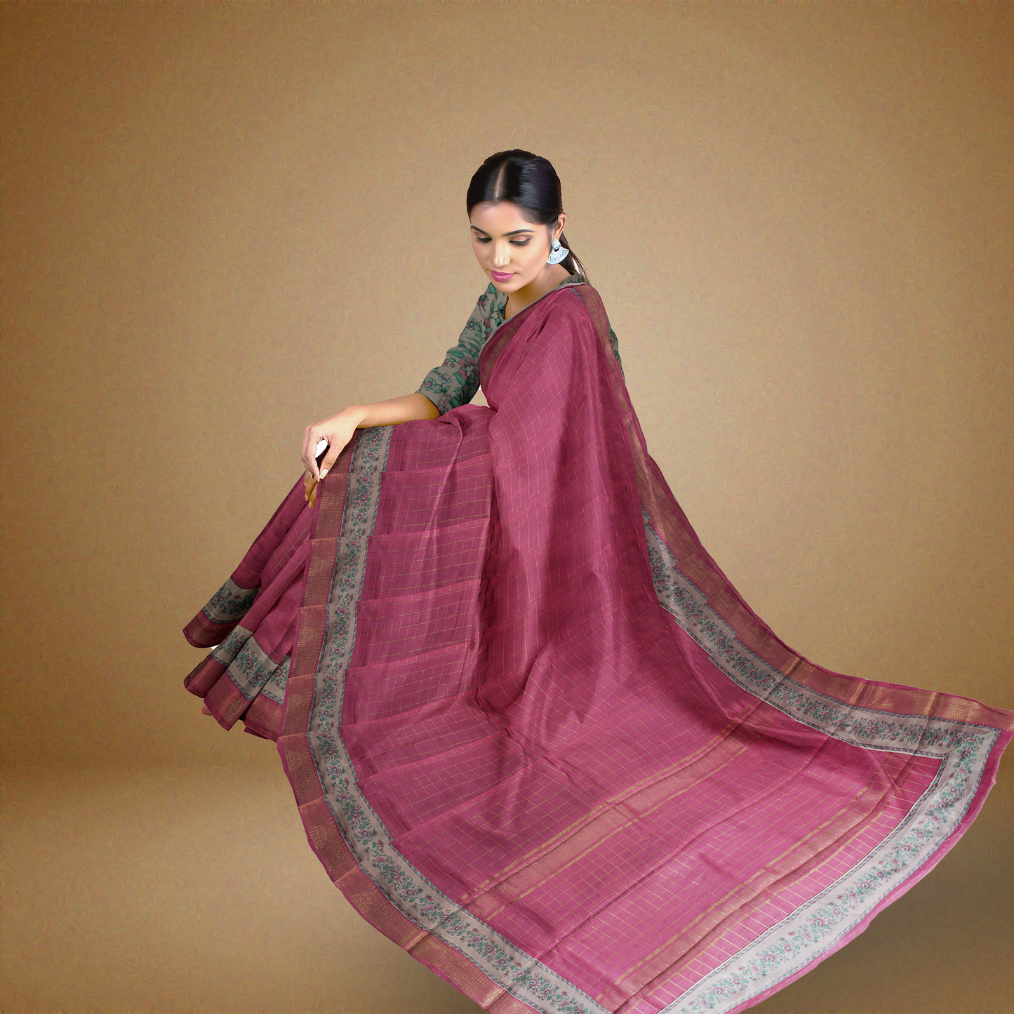 Checkered Serenade Cotton Saree - MFC004