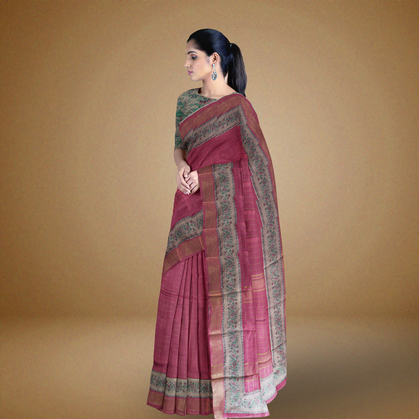 Checkered Serenade Cotton Saree - MFC004