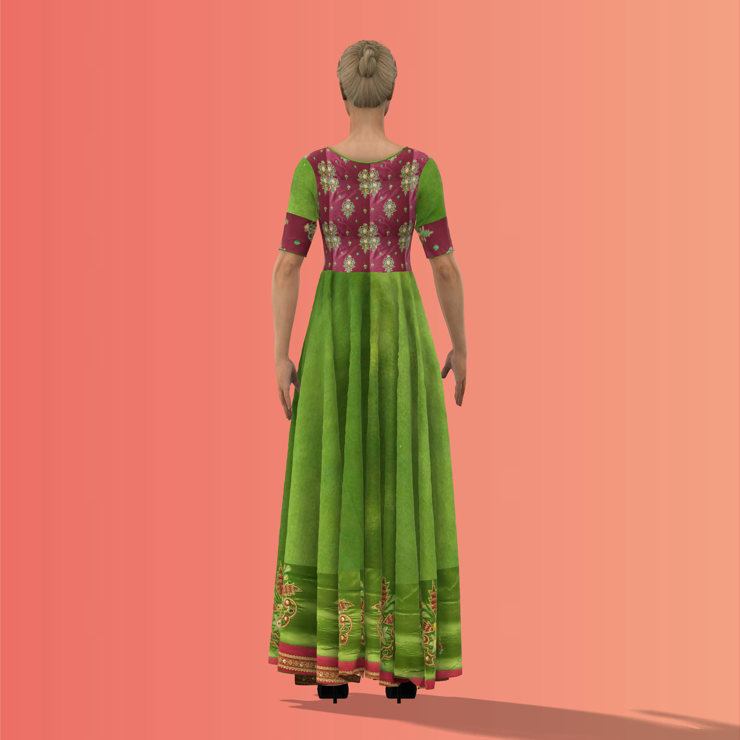 Floral Rainfall Customised Circular Piping Dress - CDSS049 (Stitching Service)