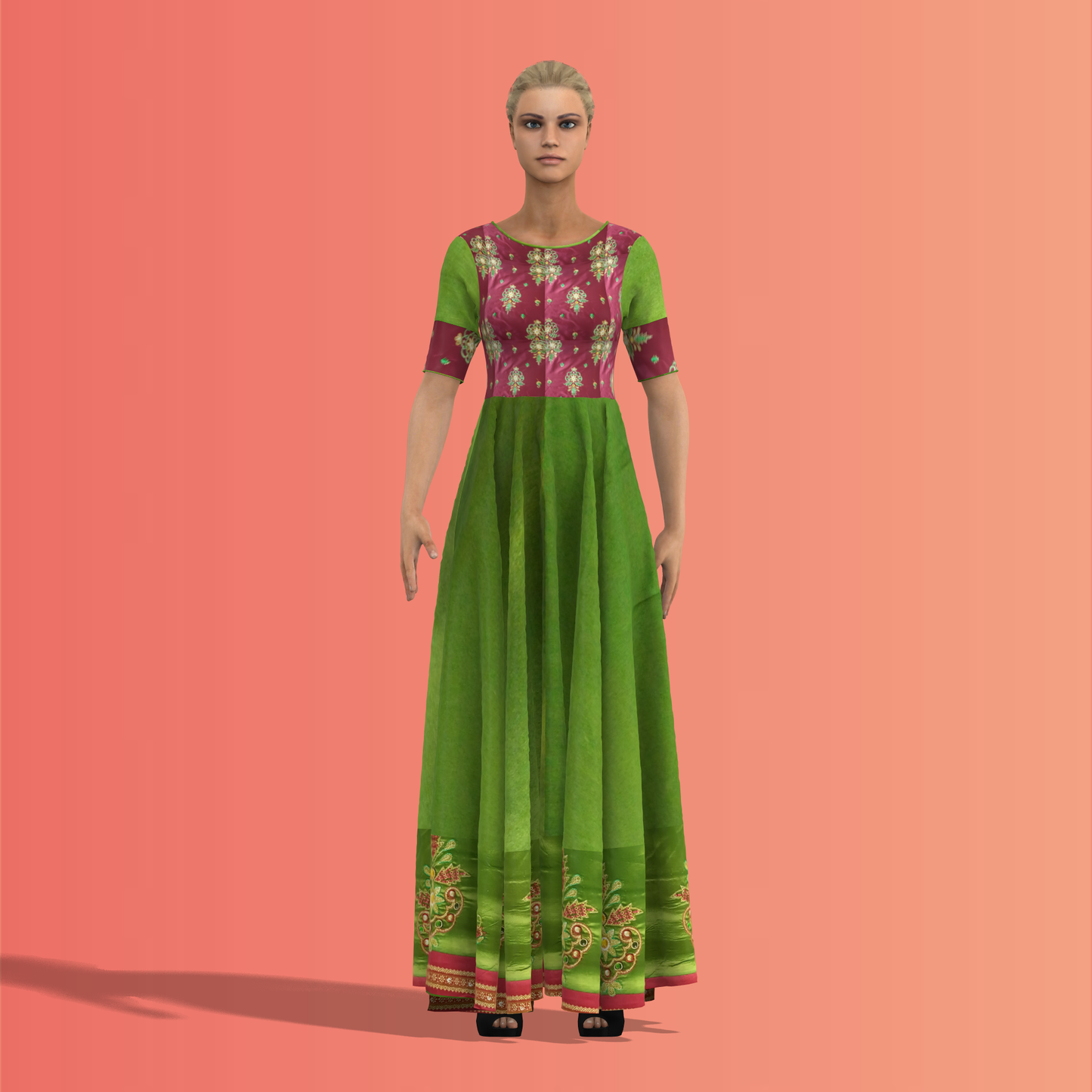 Floral Rainfall Customised Circular Piping Dress - CDSS049 (Stitching Service)