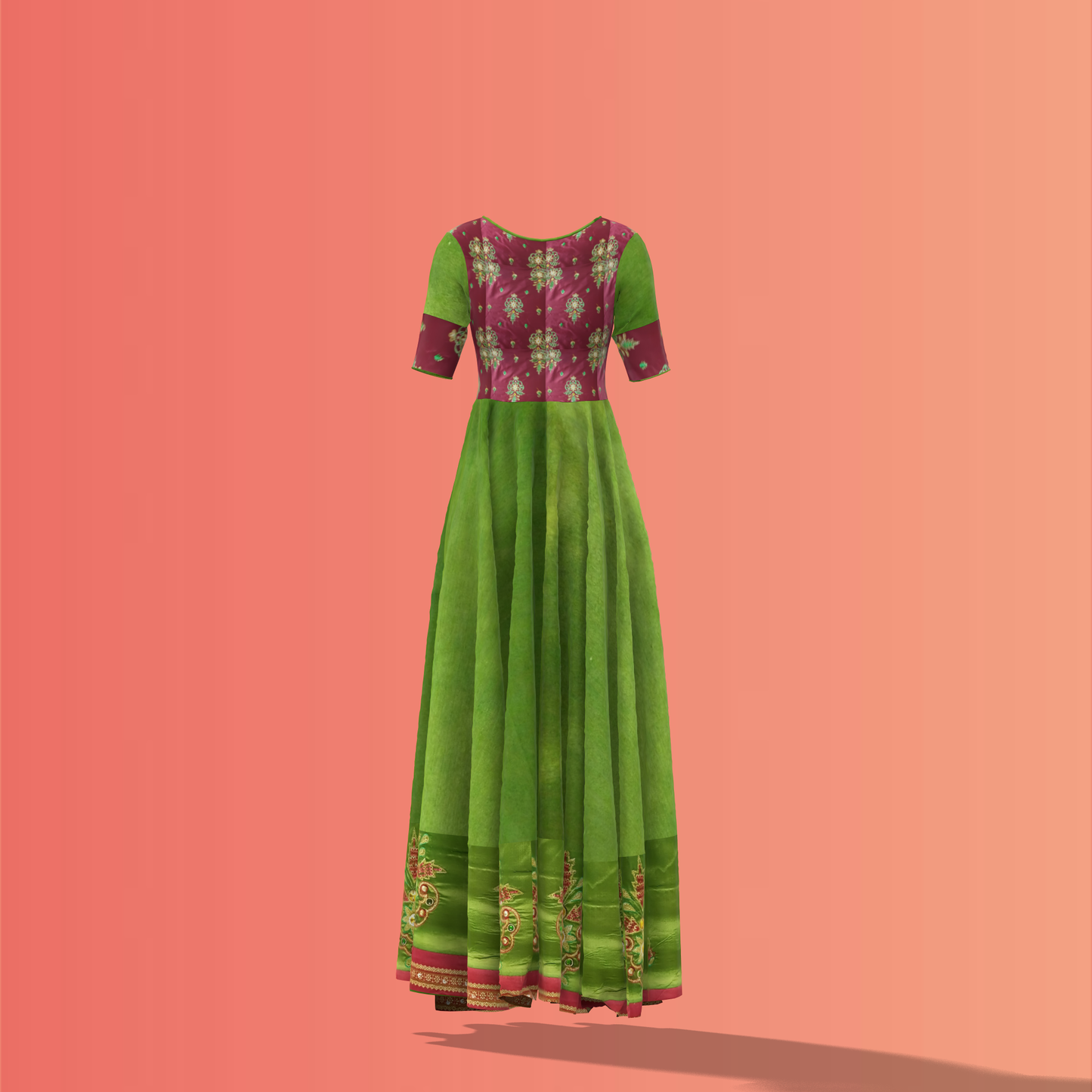 Floral Rainfall Customised Circular Piping Dress - CDSS049 (Stitching Service)