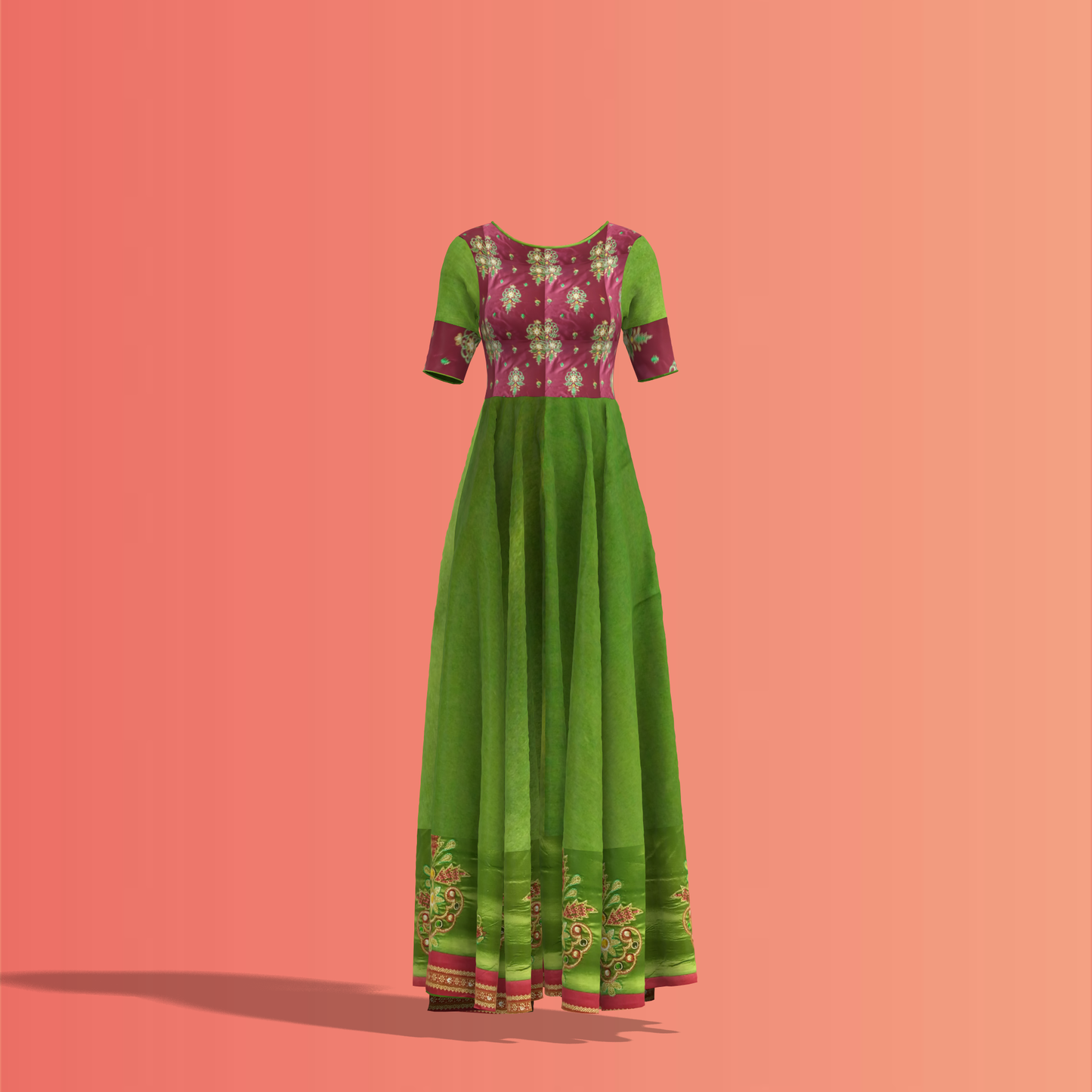 Floral Rainfall Customised Circular Piping Dress - CDSS049 (Stitching Service)