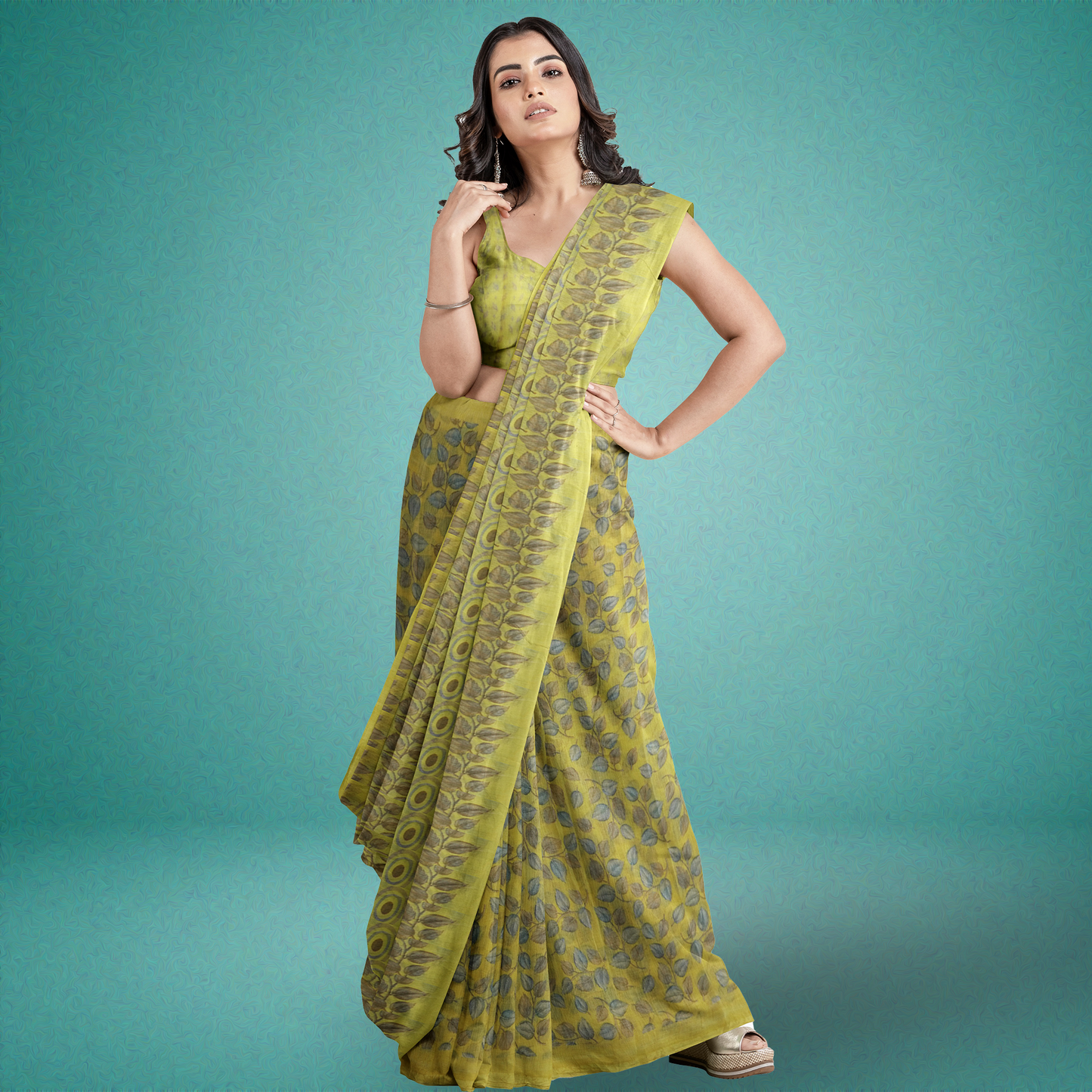 Leafy Whispers Chiffon Saree - MFC008