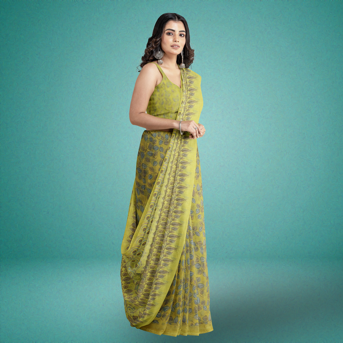 Leafy Whispers Chiffon Saree - MFC008