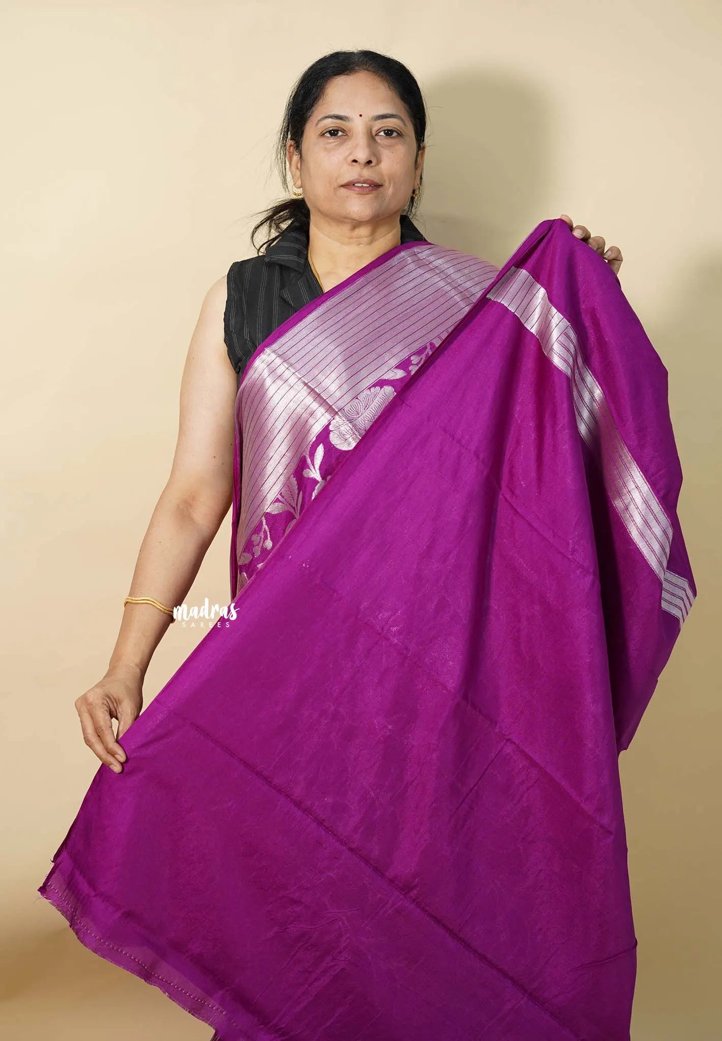 Magenta Purple - Durga - Banarasi soft Cotton silk Saree zari Floral weaving with Zari Border