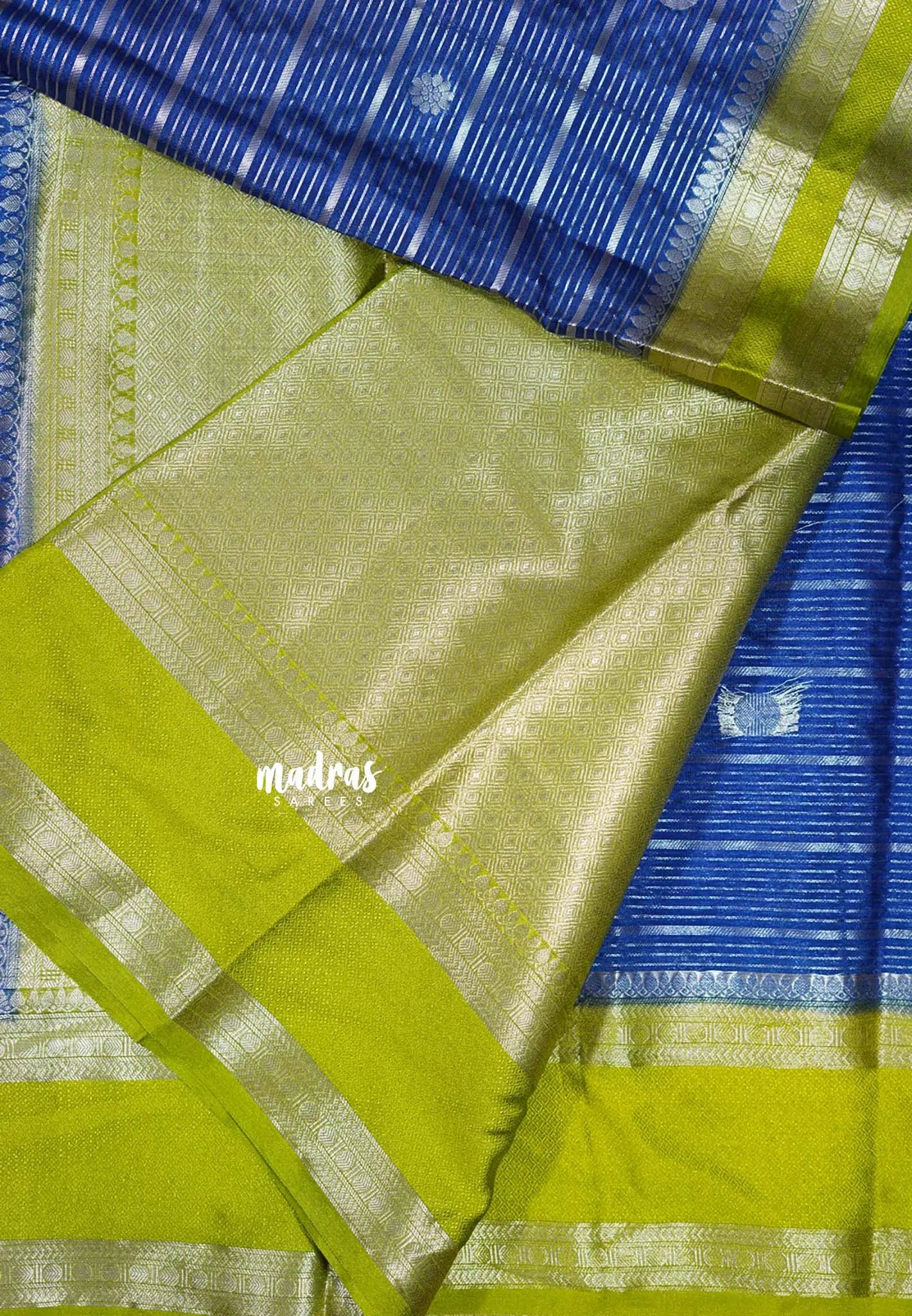 Royal Blue - Durga- Banarasi soft Cotton silk Saree zari lines weaving with rettapet border