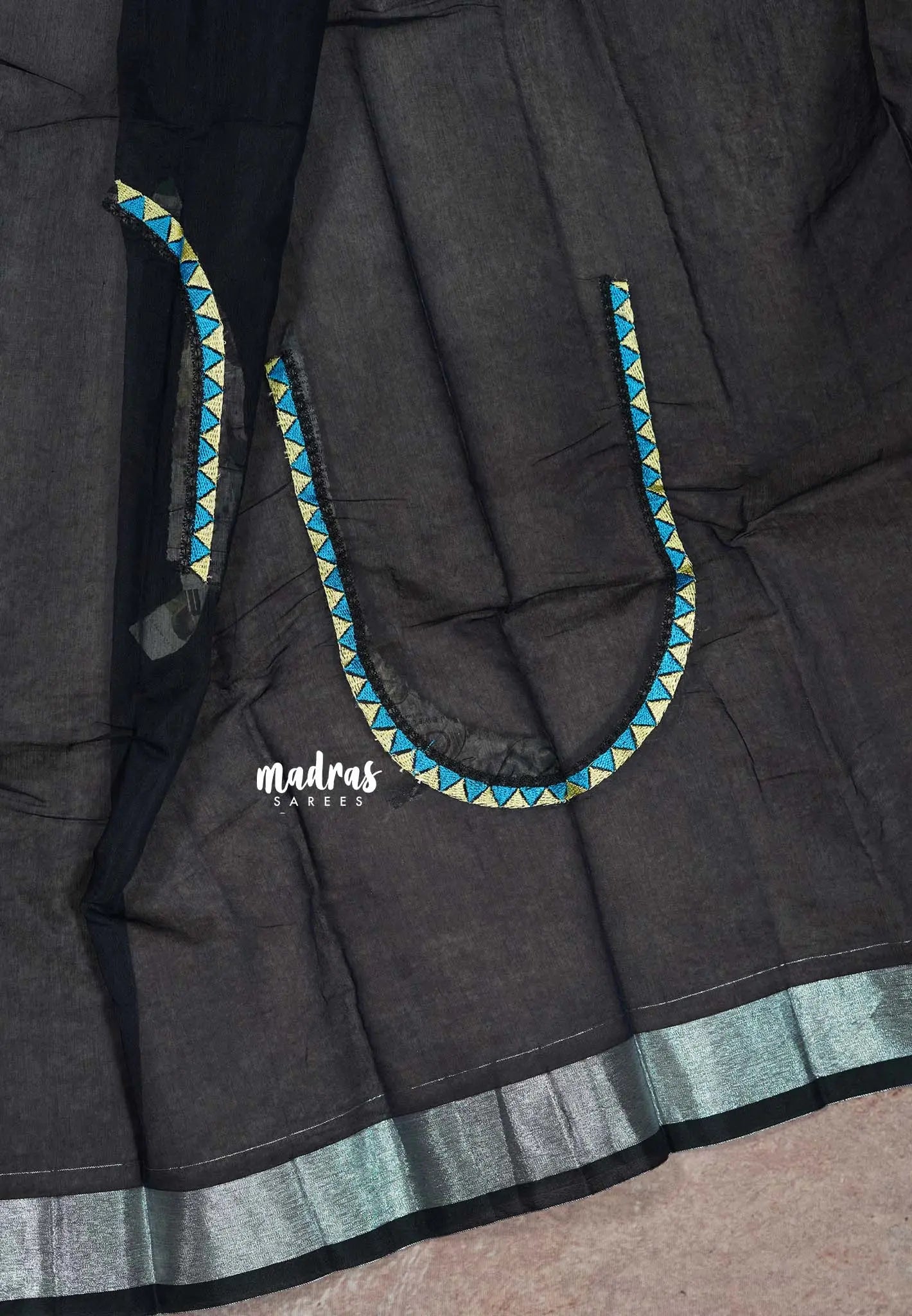 Midnight Blue - Fancy Cotton Saree with Village Folk Art Motif embroidery Blouse
