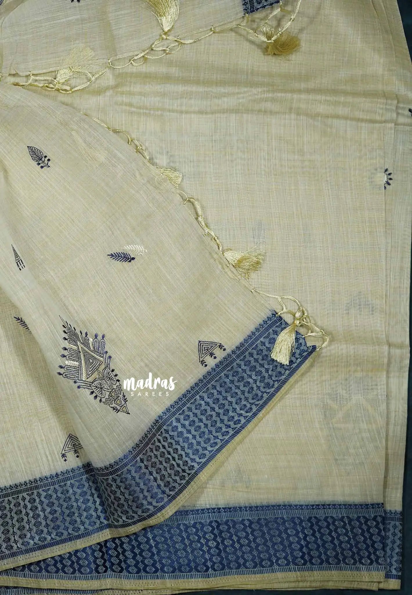 Design 2 - Halfwhite Haasini - Bamboo cotton silk Saree with warli embroidery