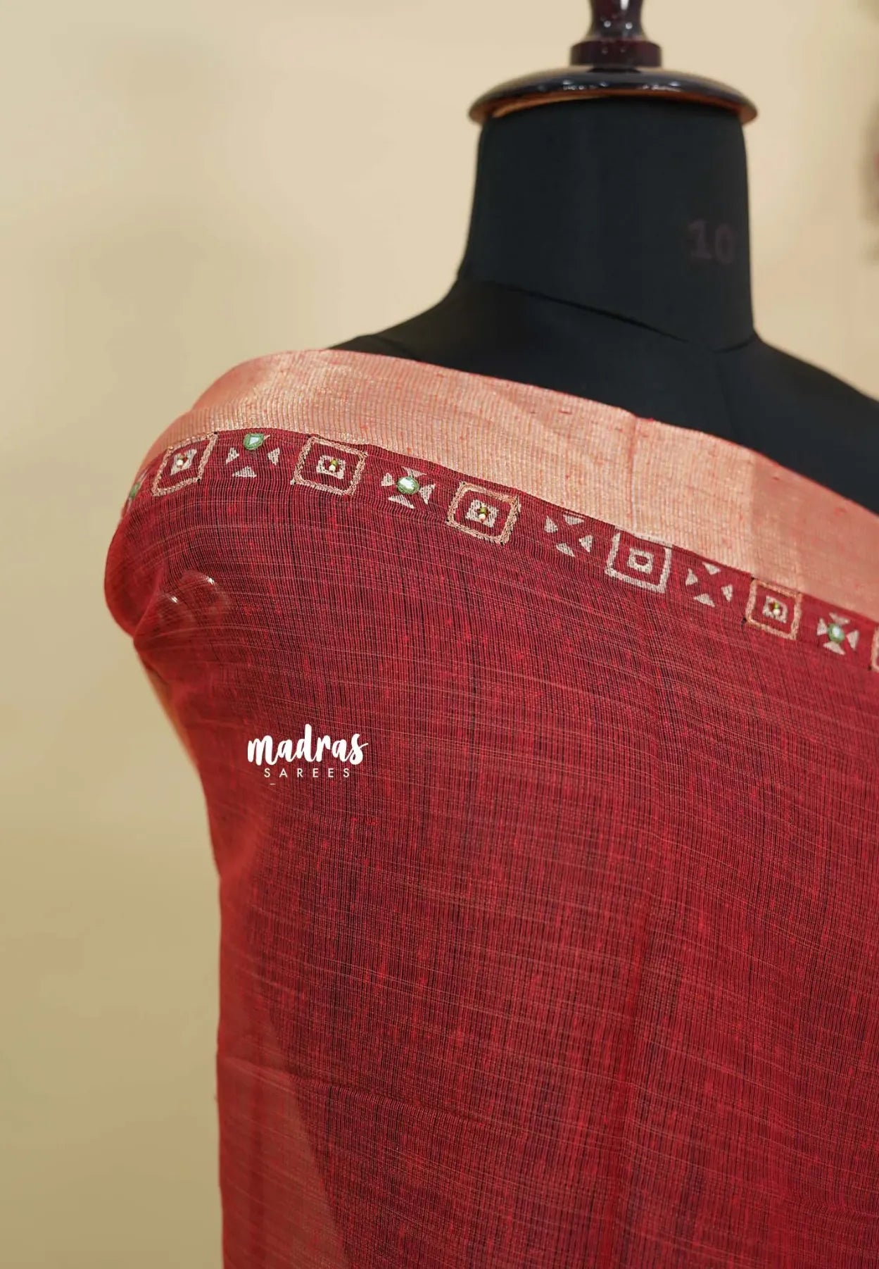 Olive Green - Handmade jute tussar silk saree with handblock prints