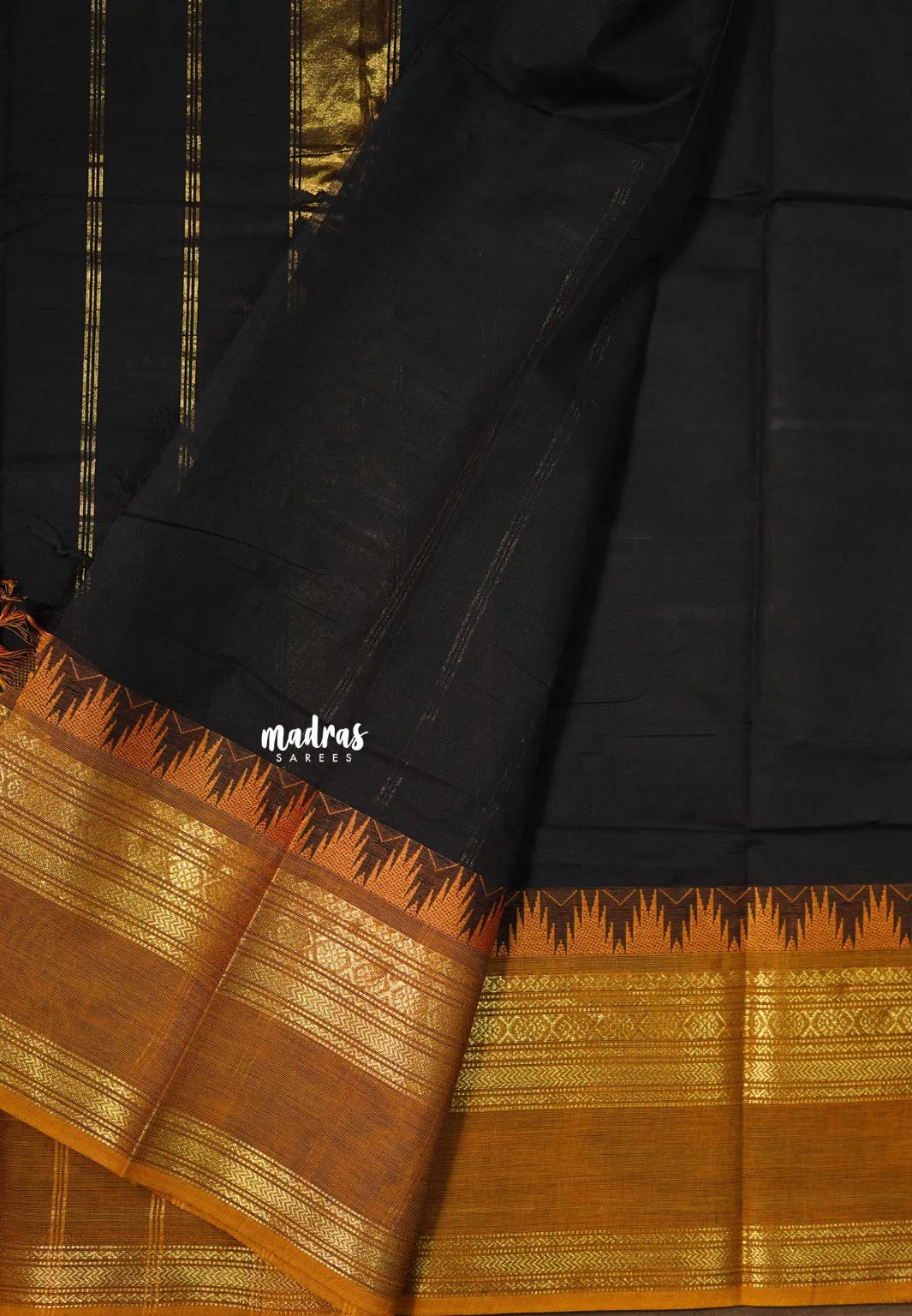 Jet Black - Karthigai Silk Cotton Rettapetta and Classic Temple Border Saree - Best for Gifting