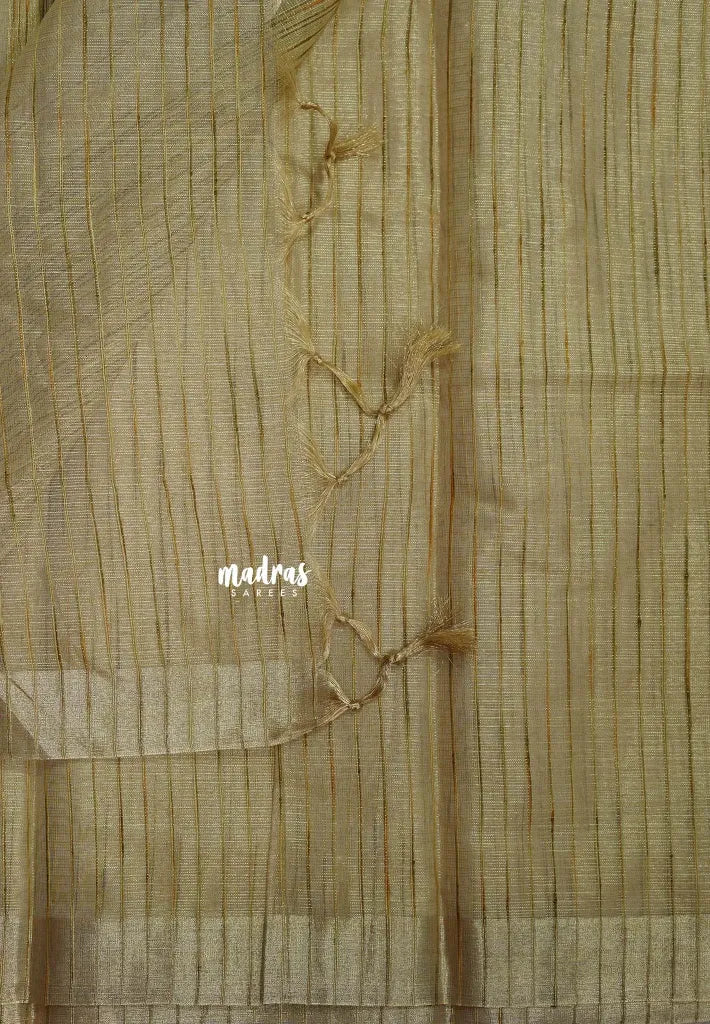 Antique Gold Mist - Kushboo - Jute Tissue Silk saree with Border - Best for Haldi or Mehendi