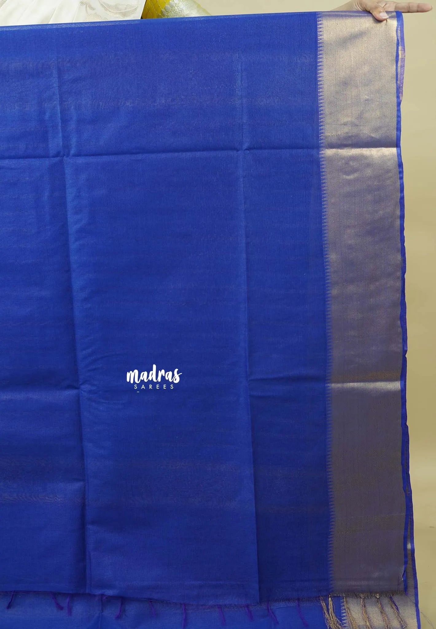 Cobalt Blue - Mangalgiri semi pattu Saree with golden getti border