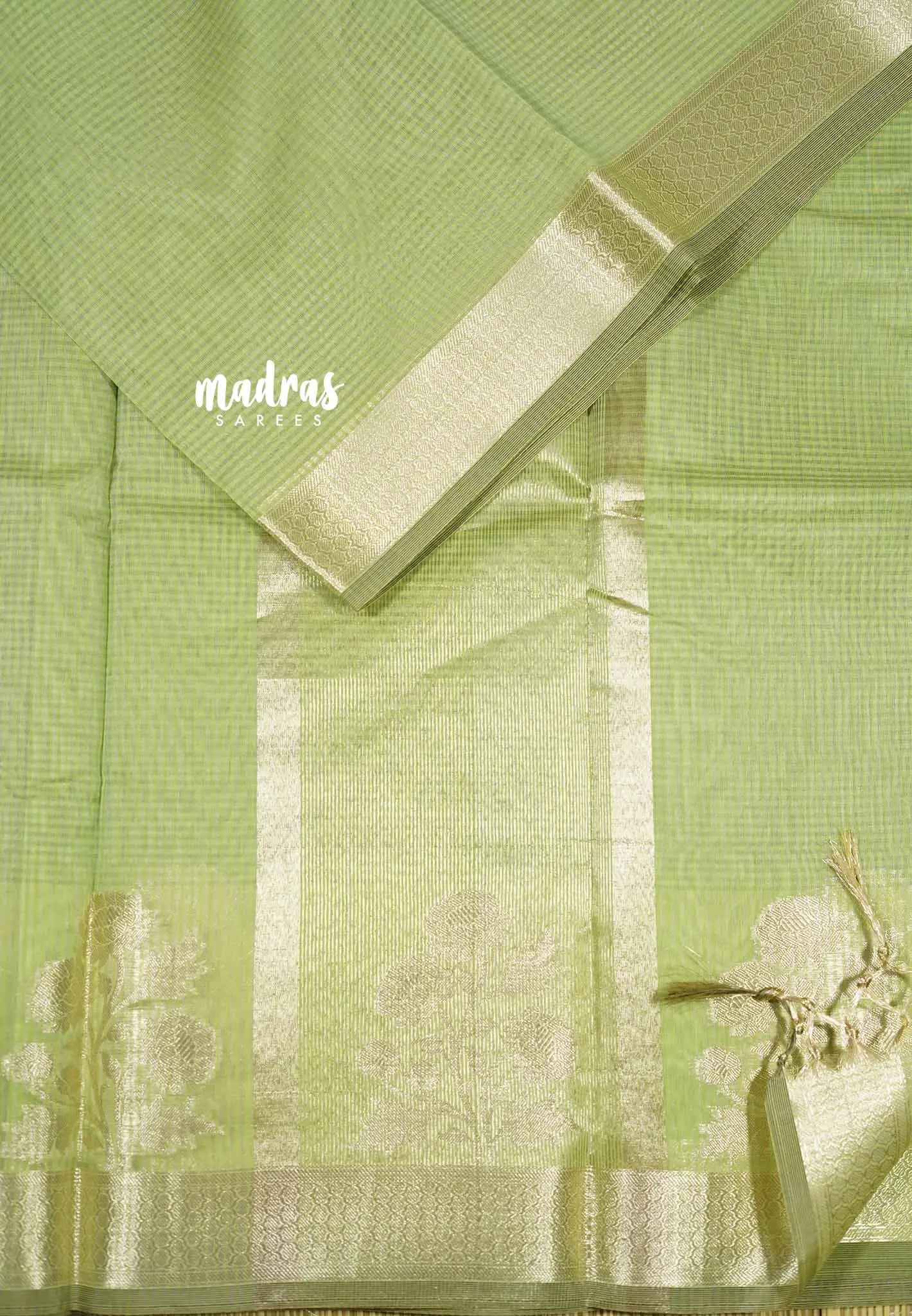 Pastel Green - Soft Munga cotton Saree with floral weaving border