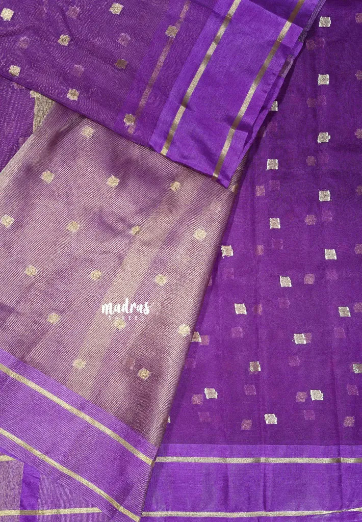 Royal Purple - Soft Organza silk blend Saree with zari weaving with small zari border