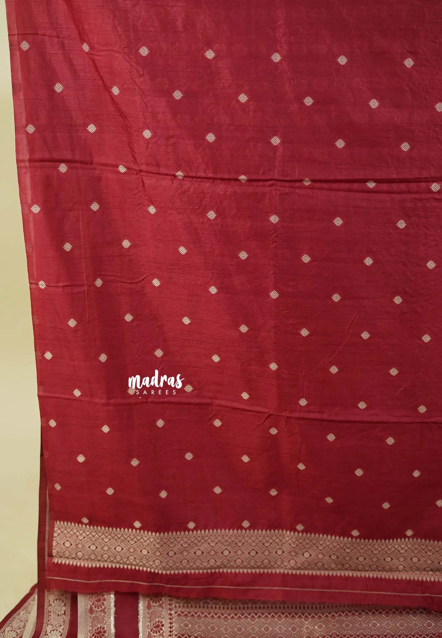 Majestic Maroon - Raaga - Raw Mango silk Cotton saree with Rettabeta Border and Buttas