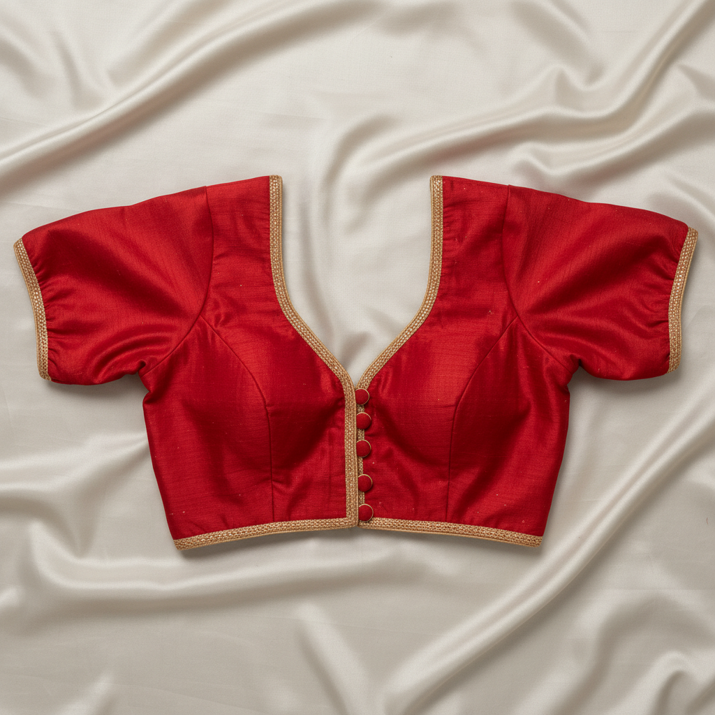 Red silk cotton Readymade Blouse