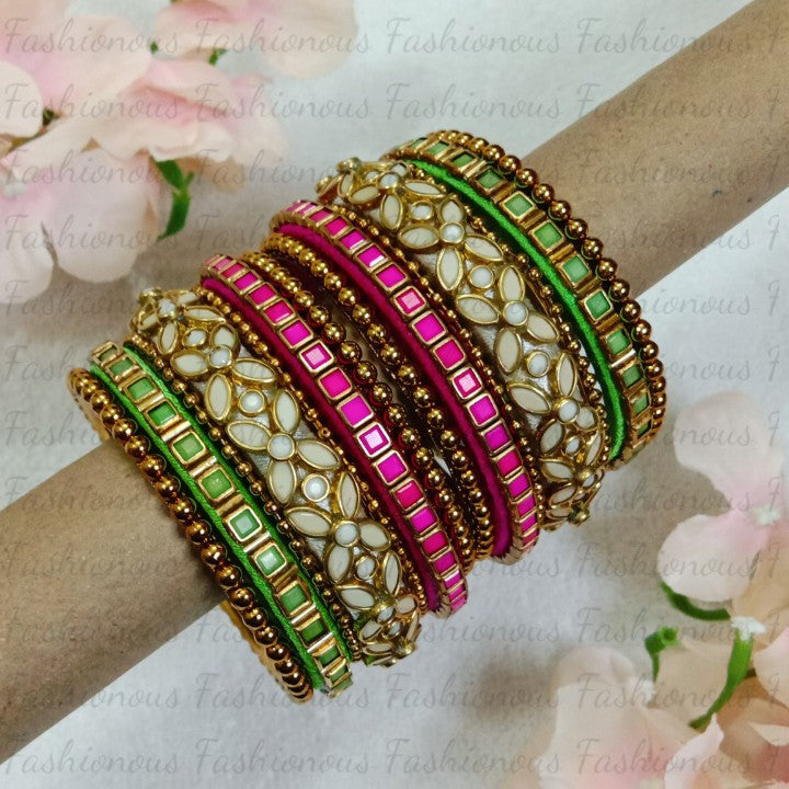 Royal Silk Symphony Kundan Thread Bangles - STB026