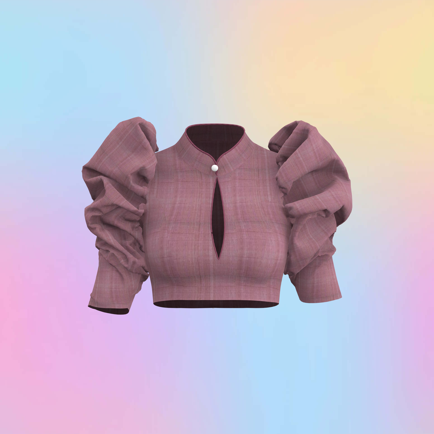 Sculpted Sleeves With High Neck Blouse-CBL069(Stitching Service)