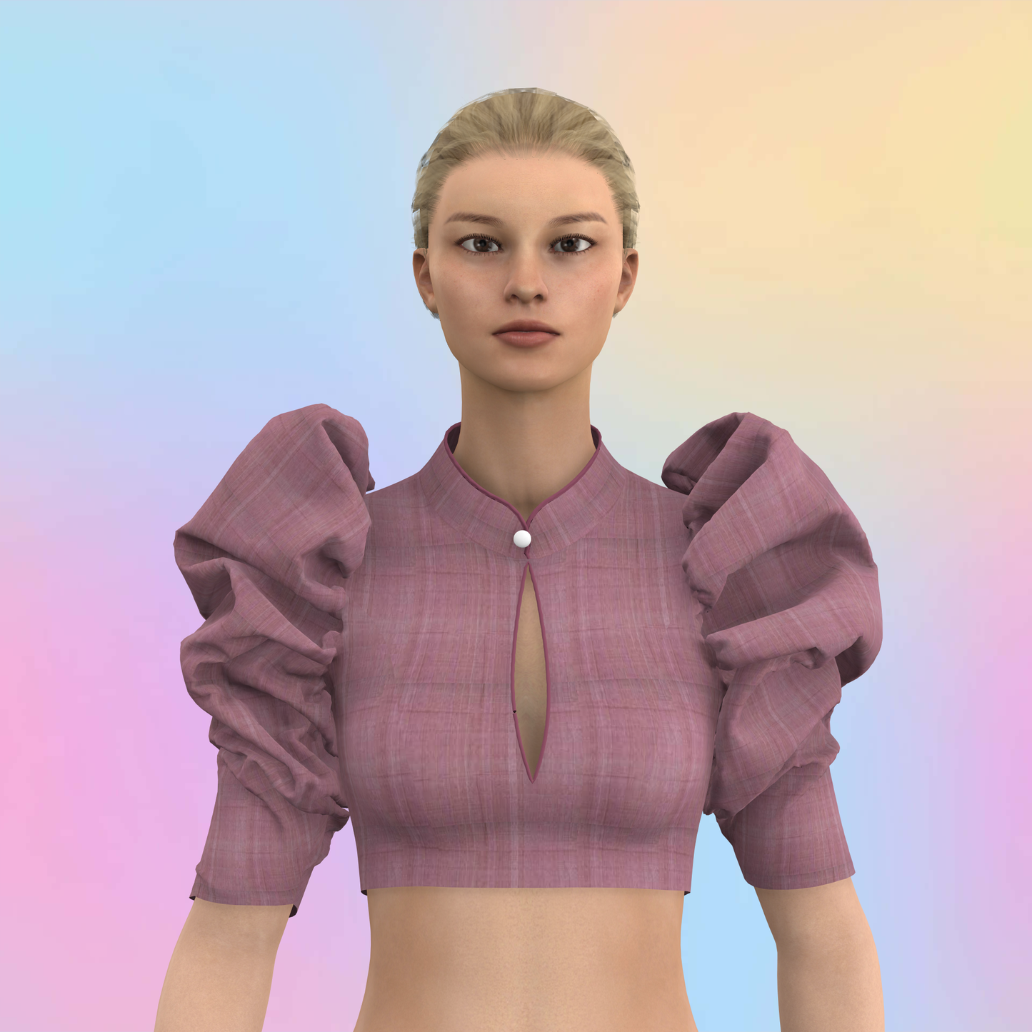 Sculpted Sleeves With High Neck Blouse-CBL069(Stitching Service)