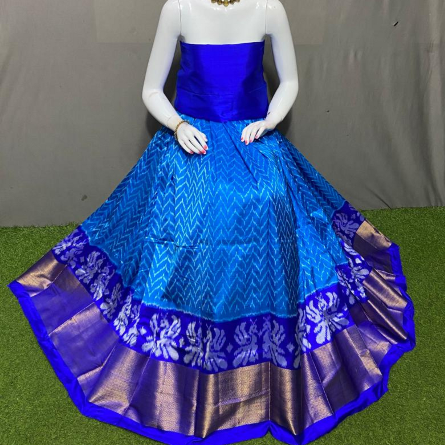 Graceful Delight - Ikkat Silk Unstitched Lehenga Choli - SIL001