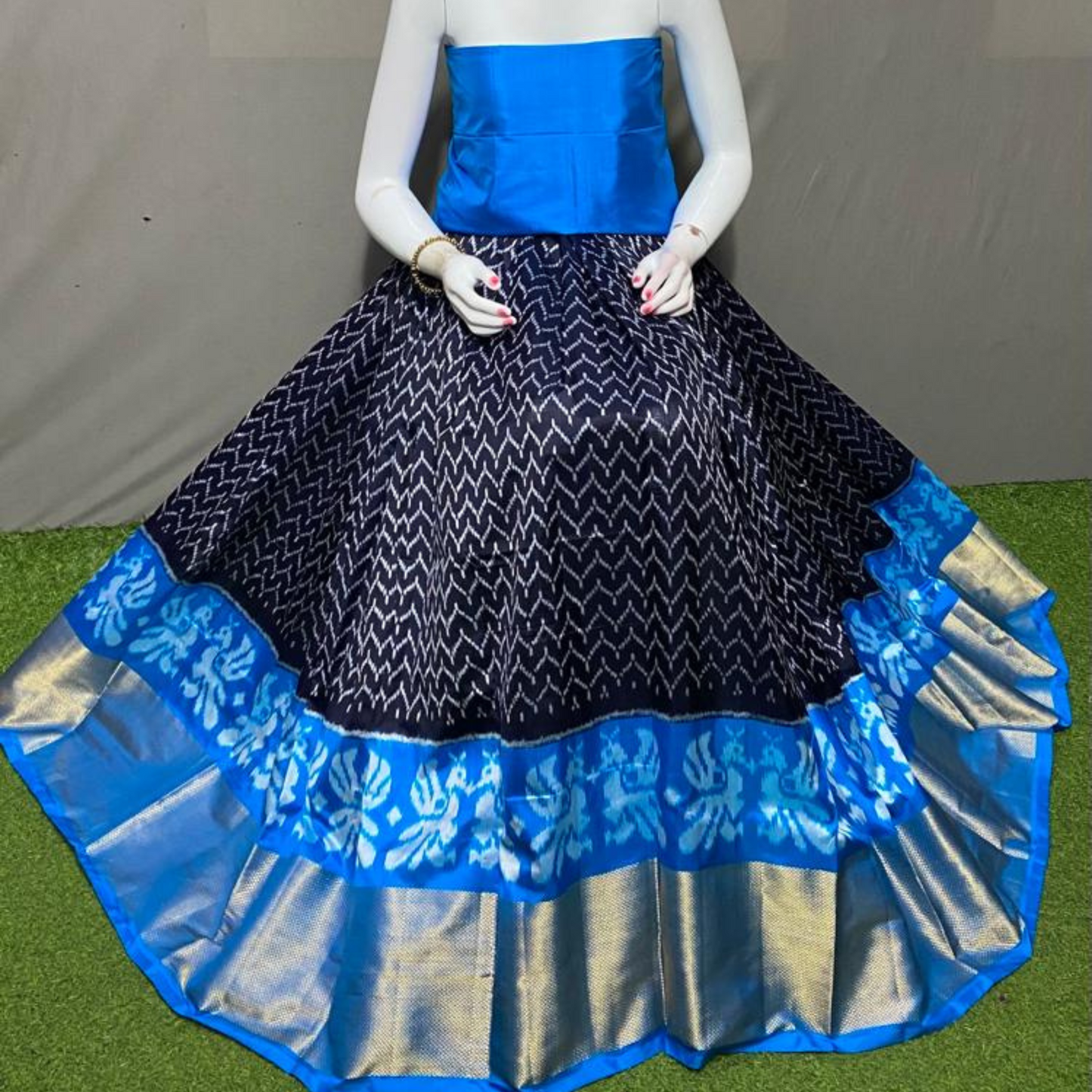 Graceful Delight - Ikkat Silk Unstitched Lehenga Choli - SIL001