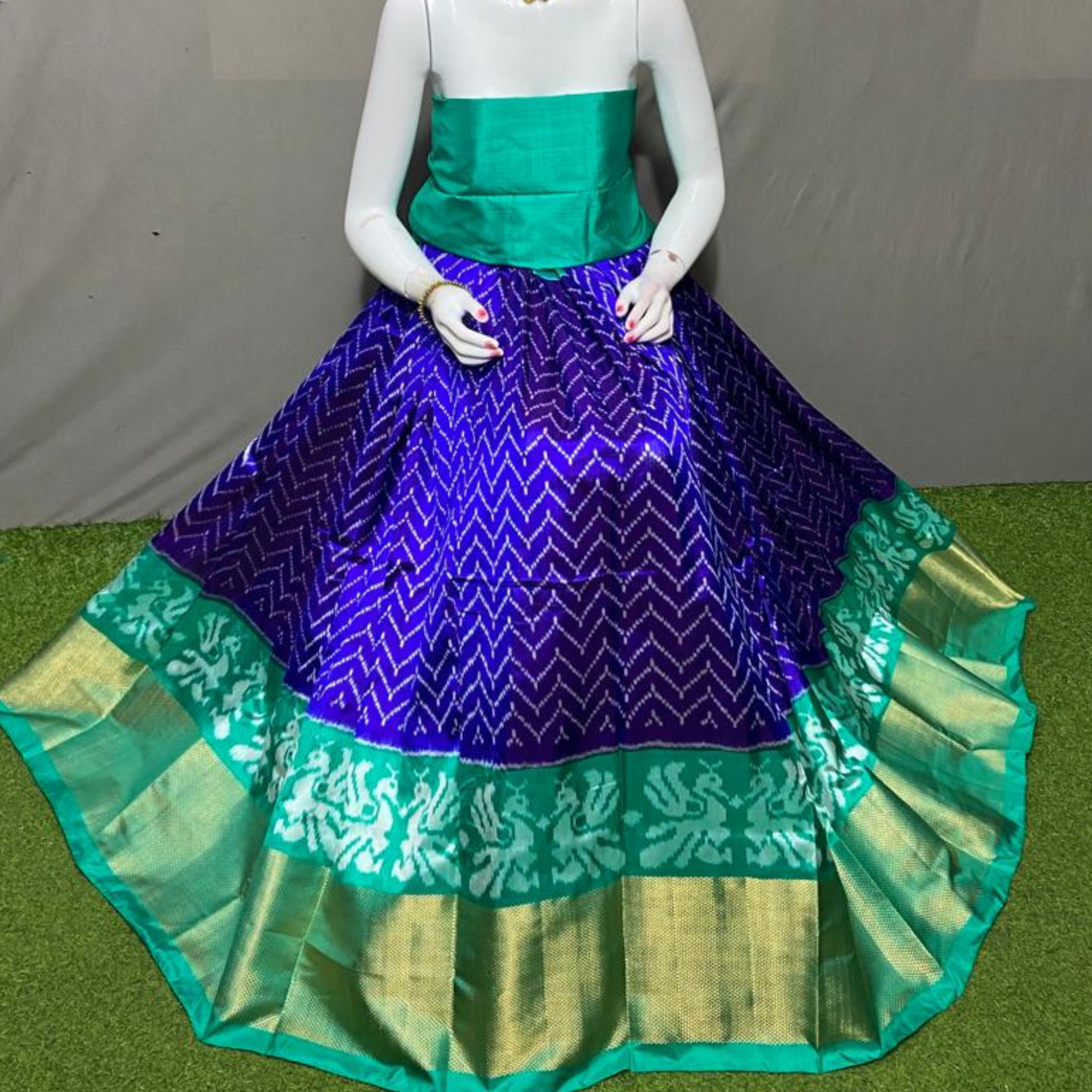 Graceful Delight - Ikkat Silk Unstitched Lehenga Choli - SIL001