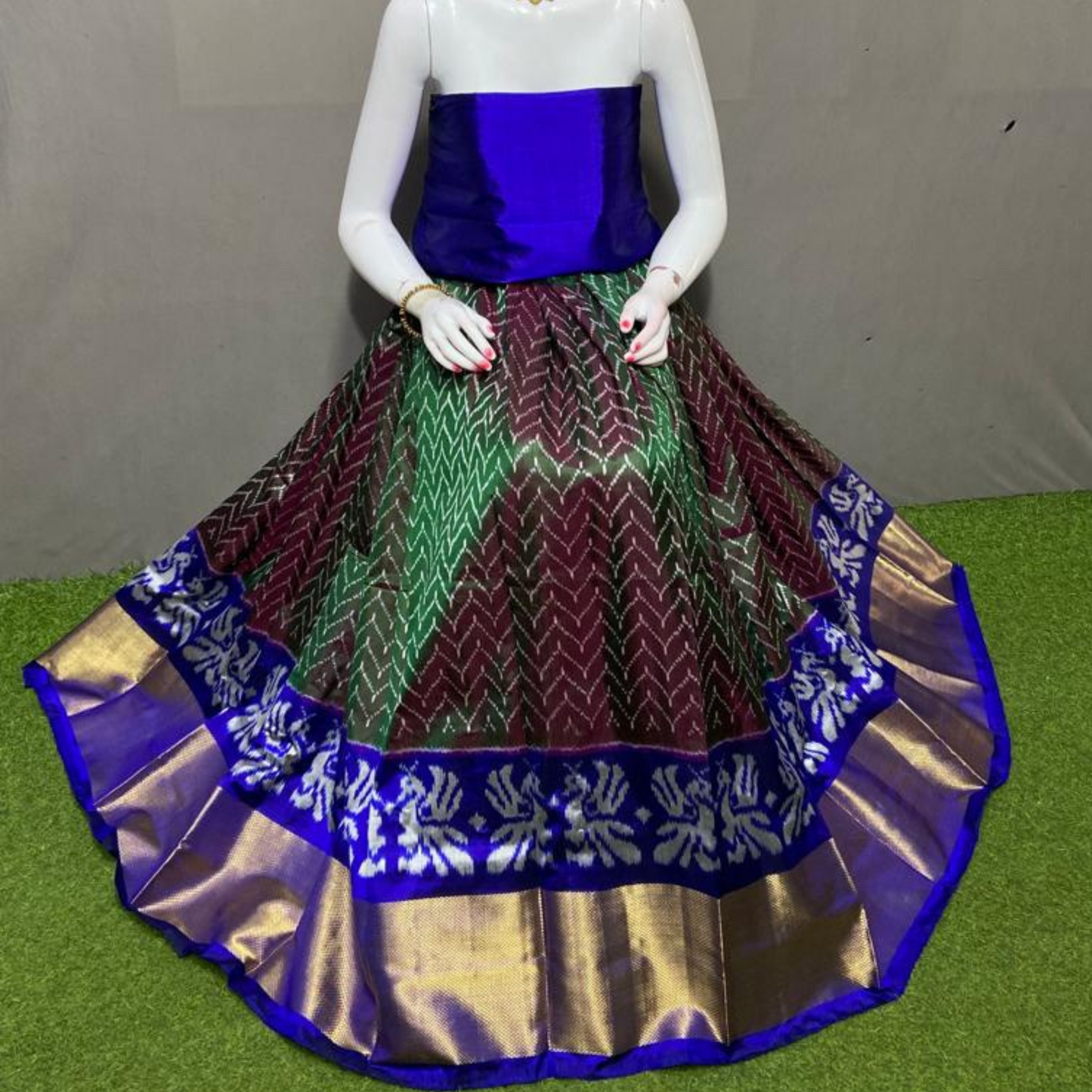 Graceful Delight - Ikkat Silk Unstitched Lehenga Choli - SIL001