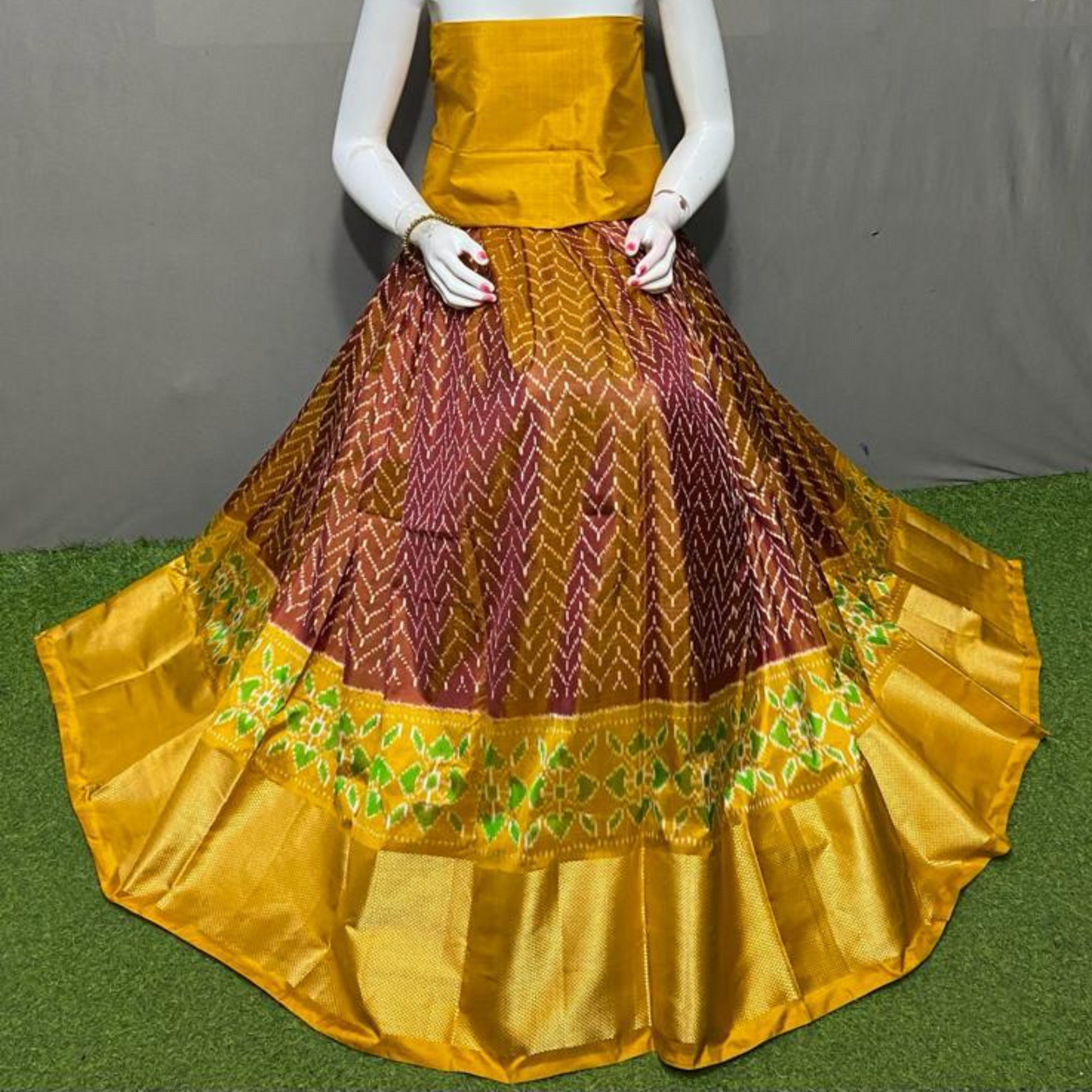 Graceful Delight - Ikkat Silk Unstitched Lehenga Choli - SIL001