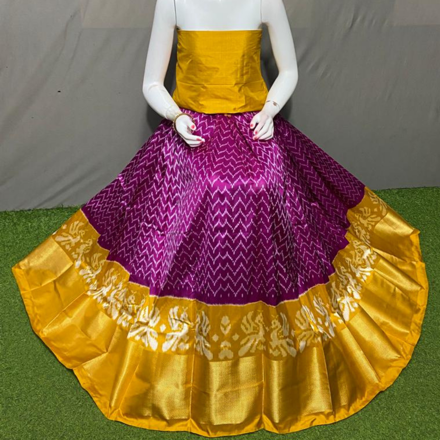 Graceful Delight - Ikkat Silk Unstitched Lehenga Choli - SIL001