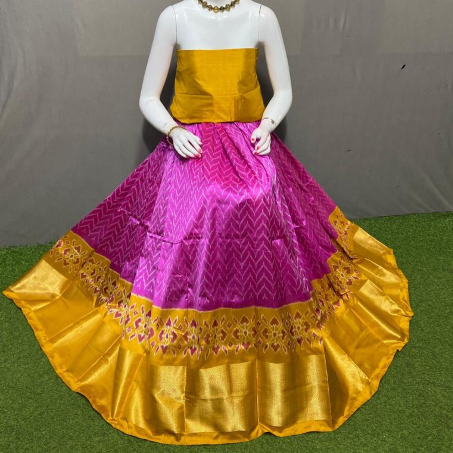Graceful Delight - Ikkat Silk Unstitched Lehenga Choli - SIL001