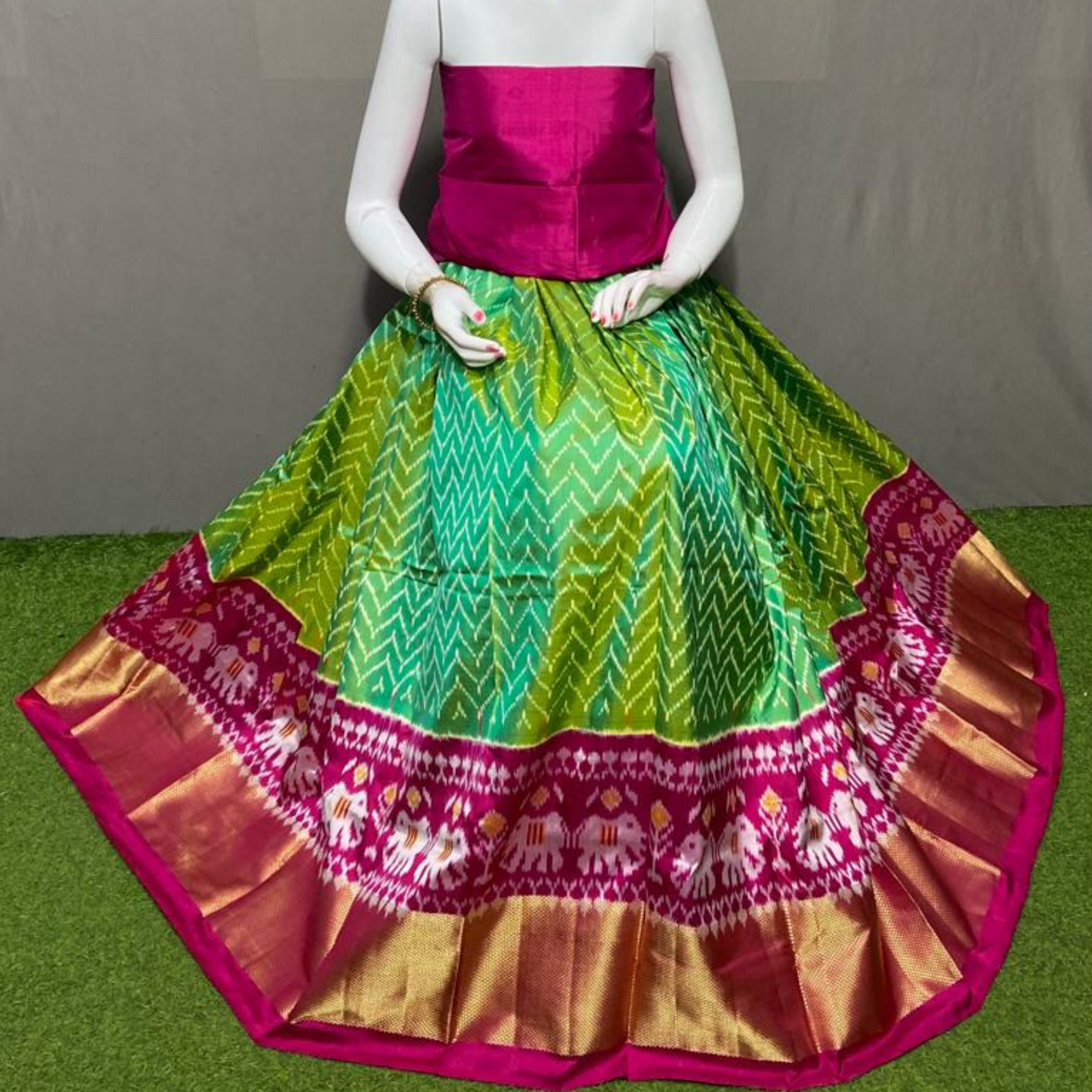 Graceful Delight - Ikkat Silk Unstitched Lehenga Choli - SIL001
