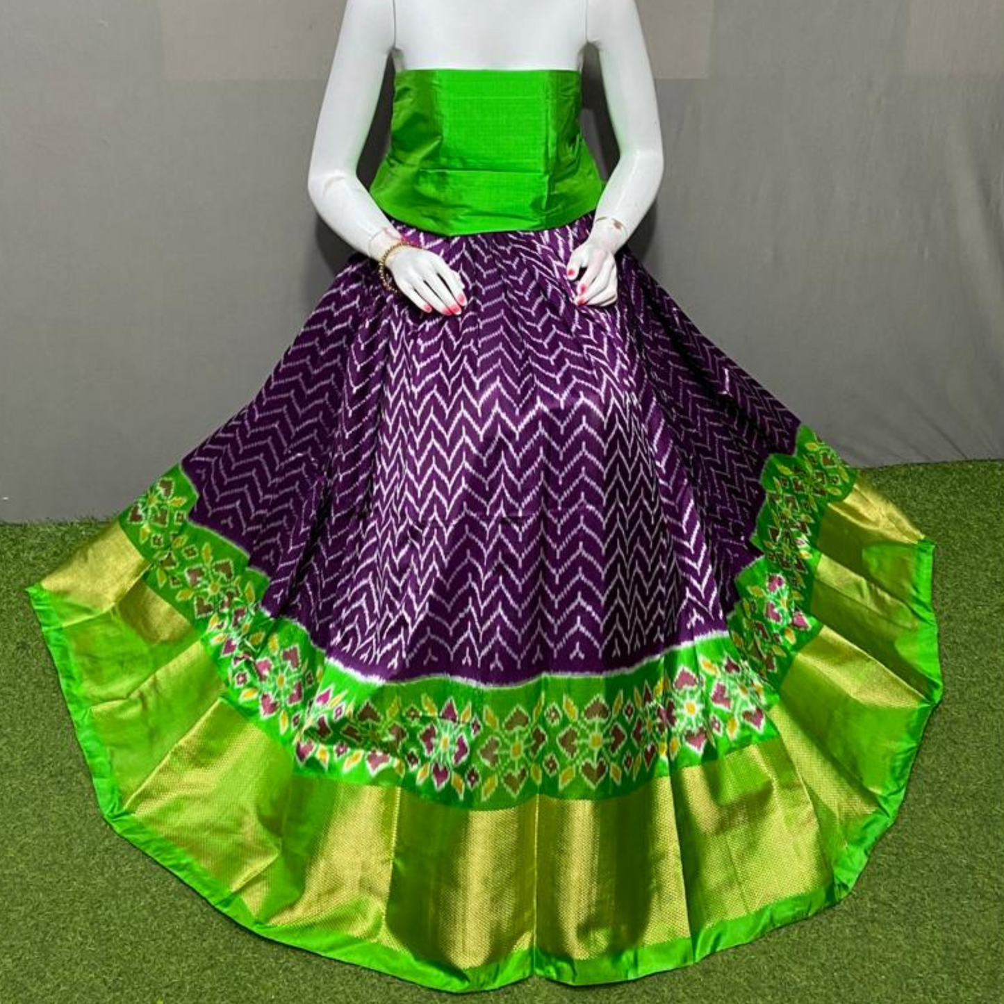Graceful Delight - Ikkat Silk Unstitched Lehenga Choli - SIL001