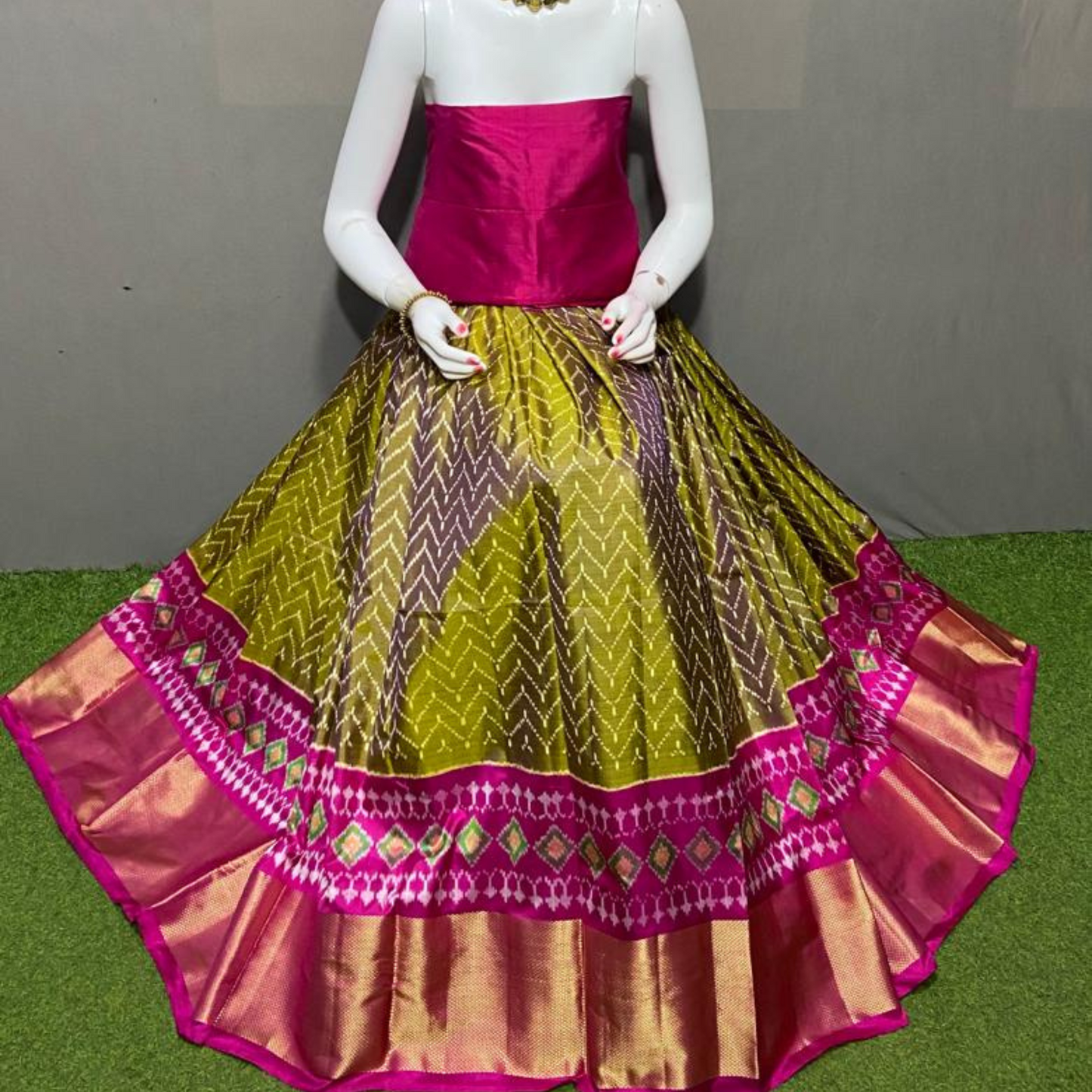 Graceful Delight - Ikkat Silk Unstitched Lehenga Choli - SIL001