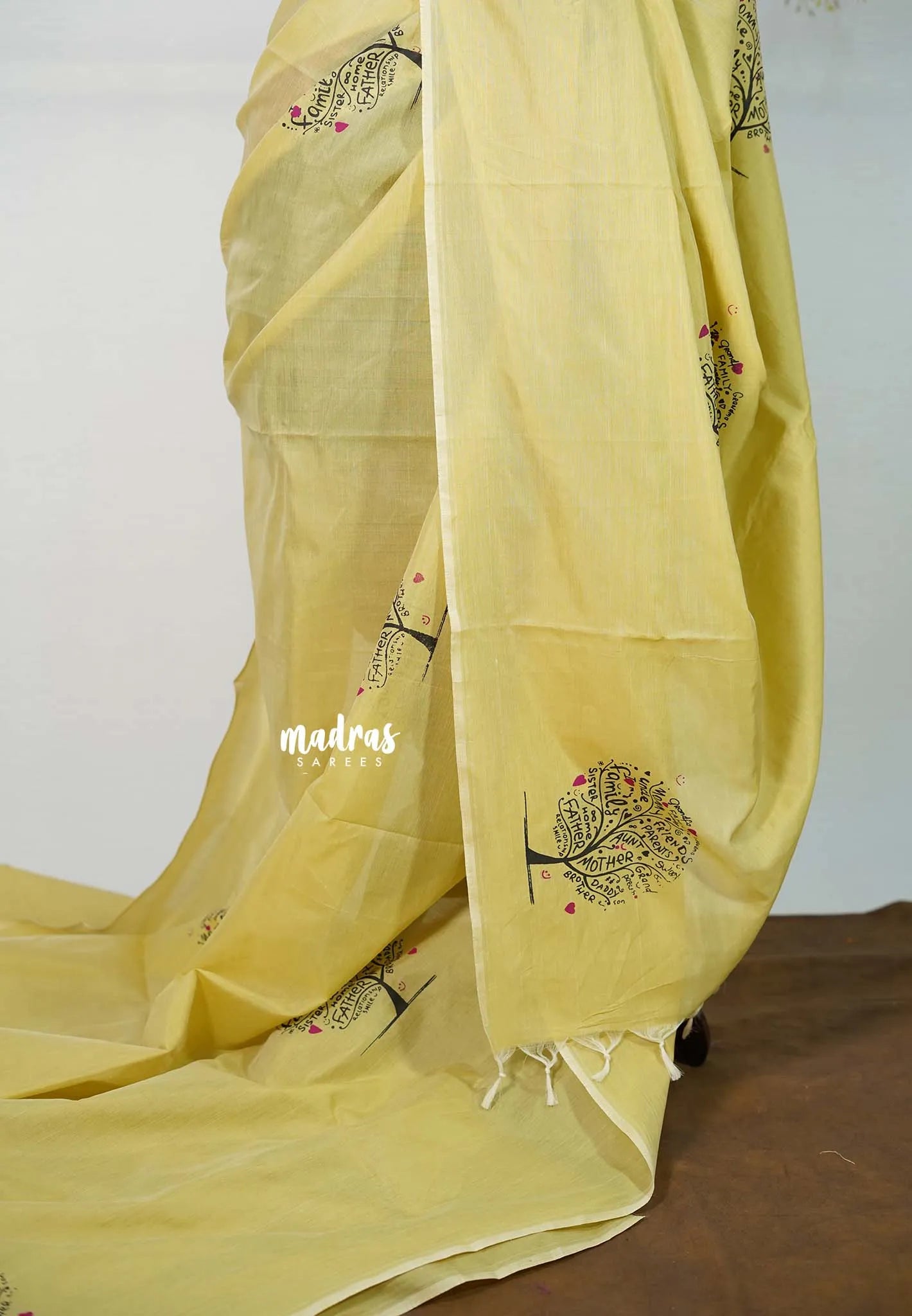 Butter Yellow Valentine Special - Family Tree Sowmiya Organic Bamboo Cotton Saree Butter Yellow Valentine Special - Family Tree Sowmiya Organic Bamboo Cotton Saree