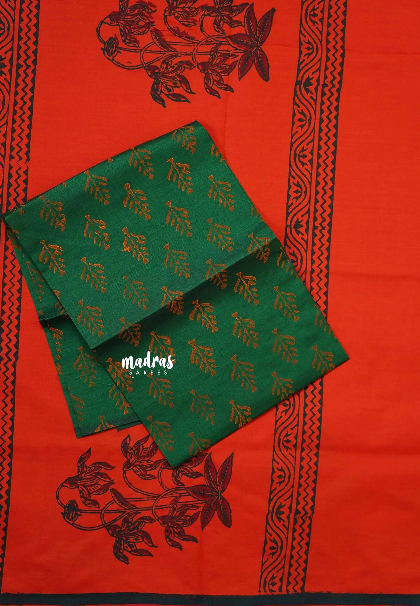 Neon Orange - Ambigai polycotton Saree with contrast blouse combo