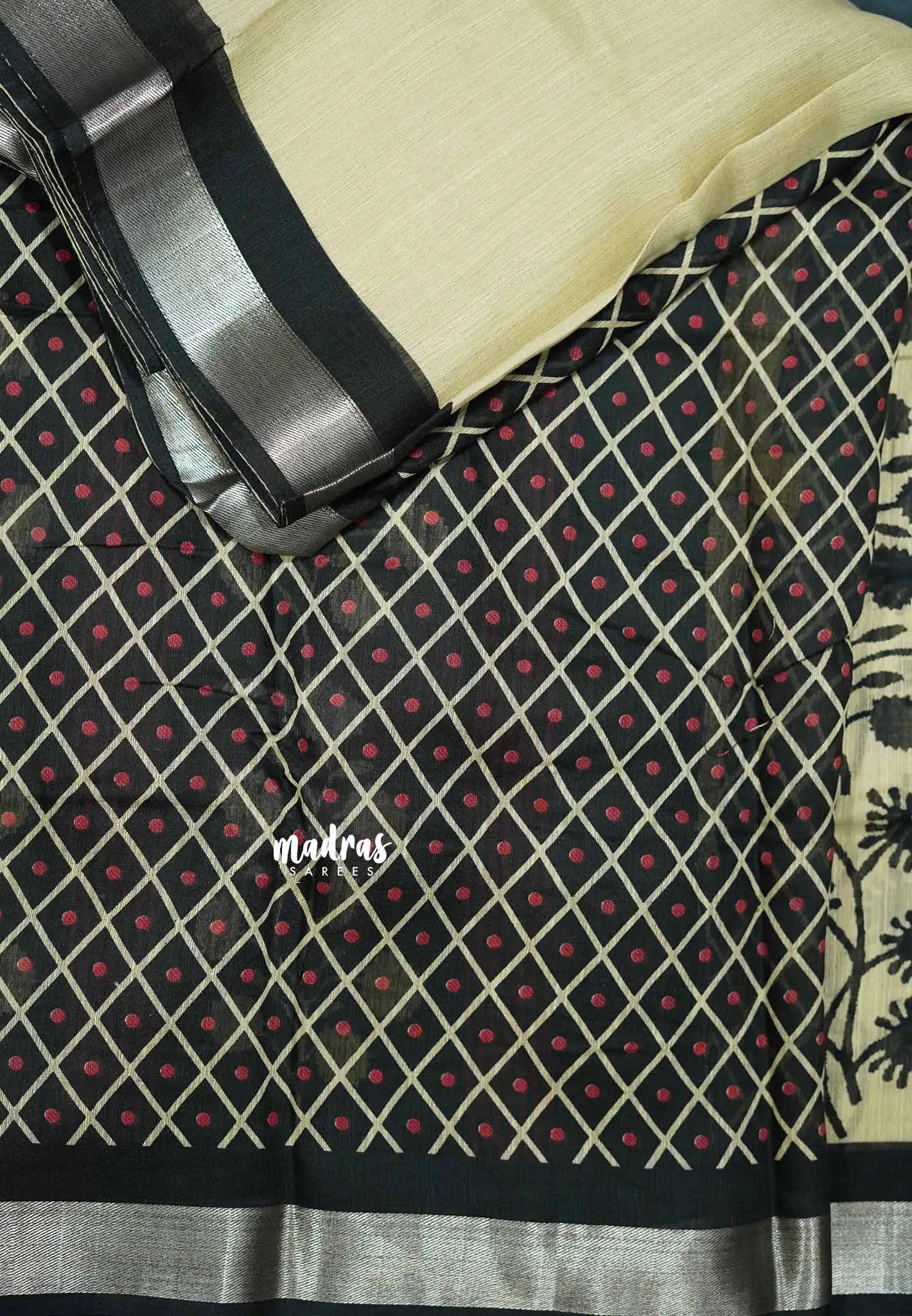 Blended linen cotton Saree chikku and black combo - Design 9