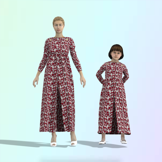 Mommy's Mini Slit Gathered Mom-Daughter Combo Dress - MDC004 (Stitching Service)