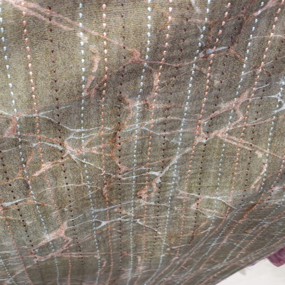 Green Kantha Cotton Fabric